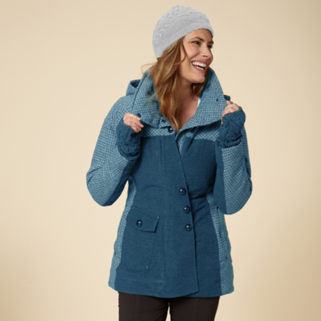 Teal Blue Women's Hooded Tweed Coat
